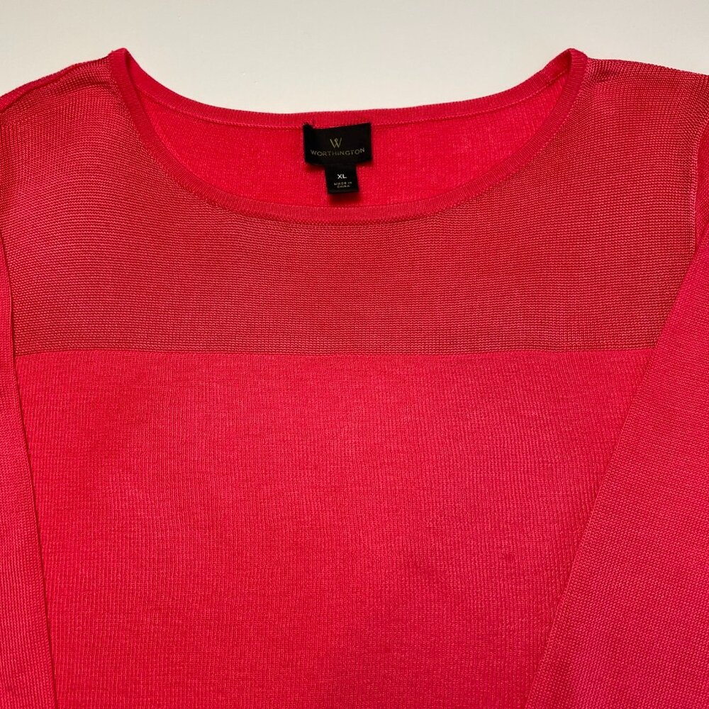 Worthington Sweater 3/4 Sleeve Coral Light Weight Pullover Women's Size XL